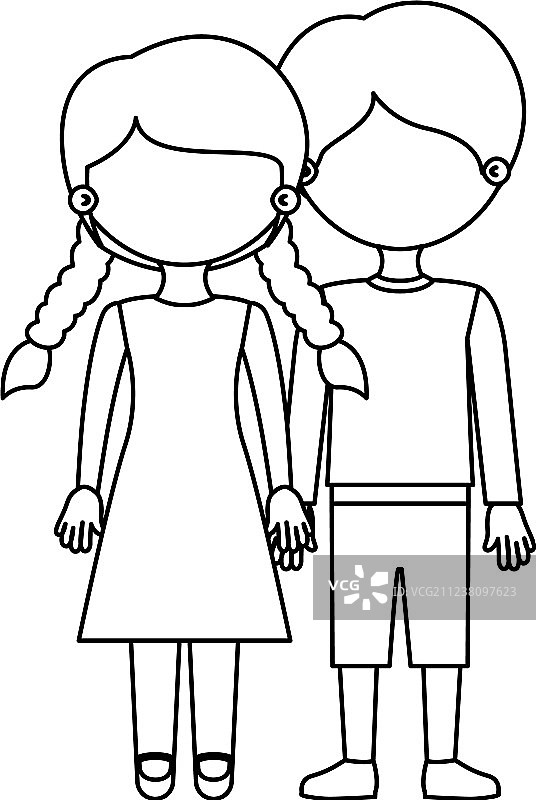 素描轮廓无脸情侣女孩与辫子图片素材