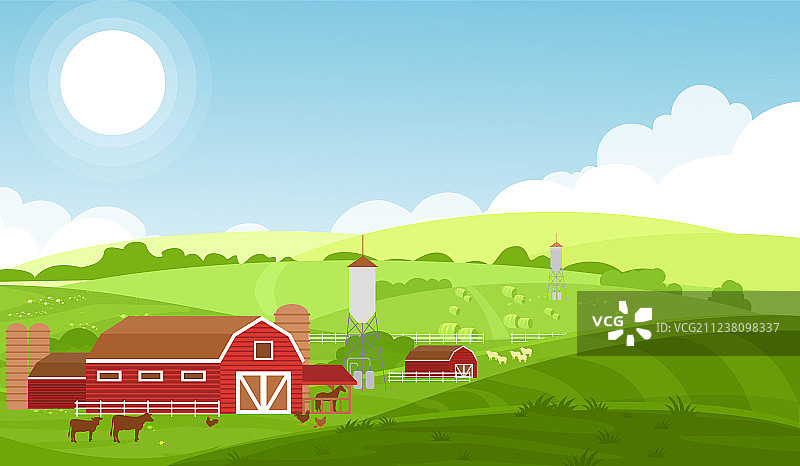 有大片田地的农场图片素材