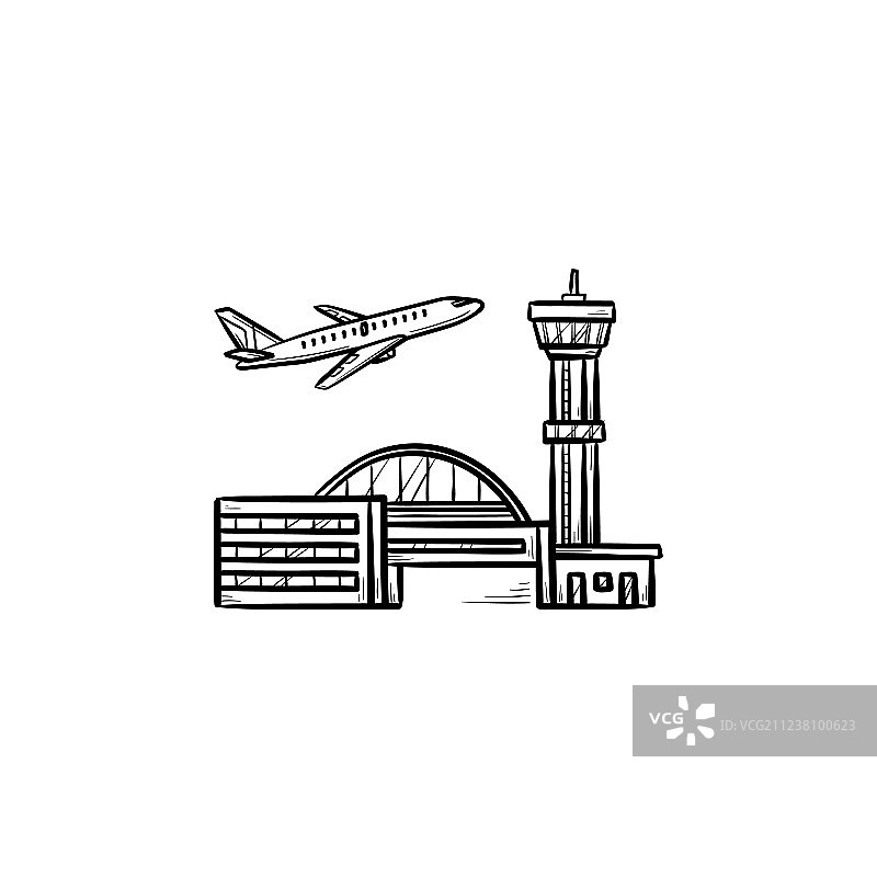机场起飞的手绘飞机轮廓图片素材