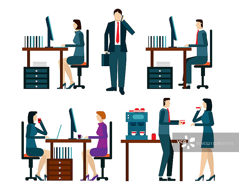 包含商务人士的办公室职员图标集图片素材