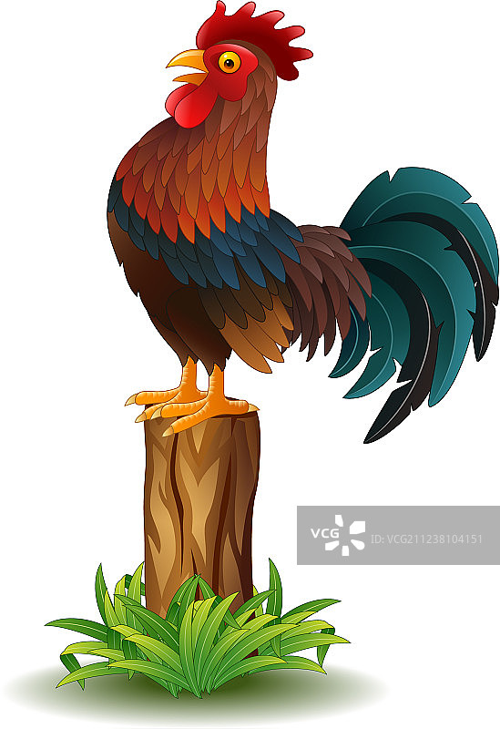 卡通公鸡站在树桩上图片素材