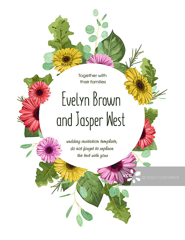 婚礼邀请夏日花环圆形框架图片素材