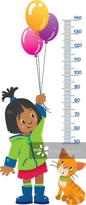 带女孩和小猫的米尺墙或身高图图片素材