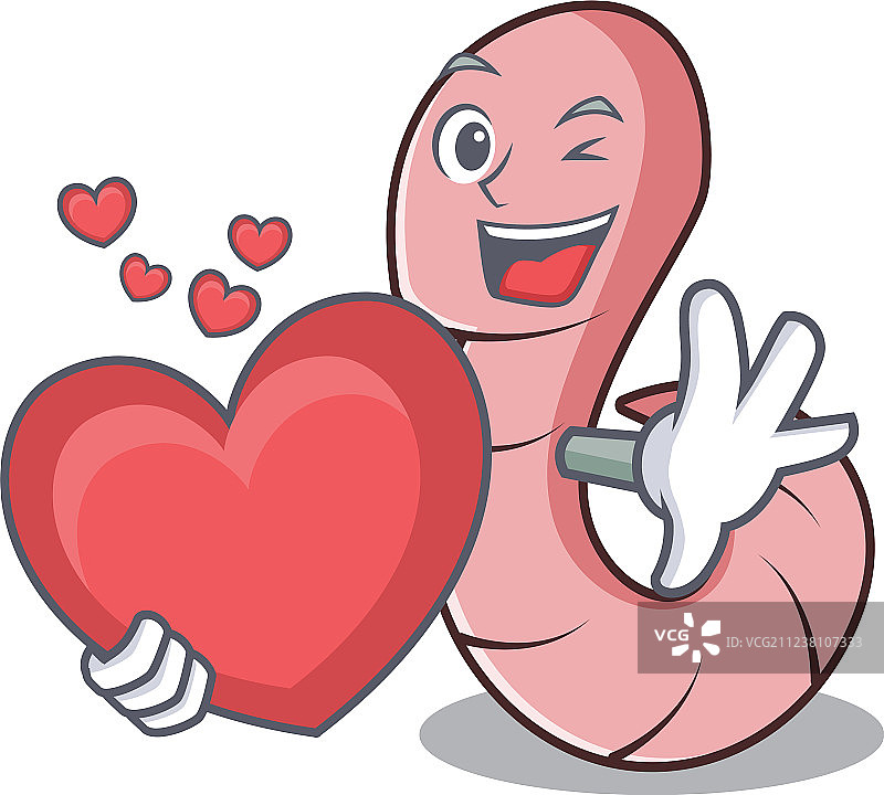 红心蠕虫吉祥物卡通图片素材