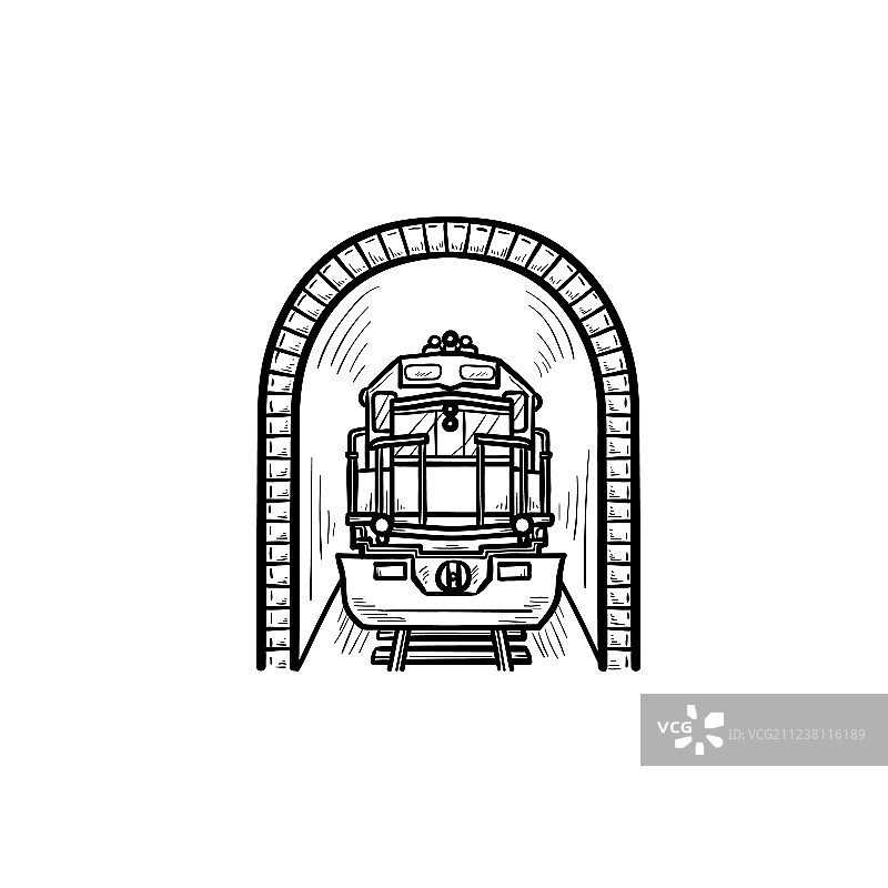 手绘铁路隧道列车图片素材