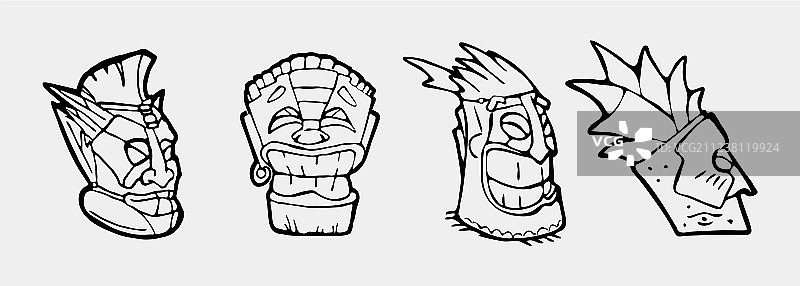 手绘图腾面部符号集图片素材