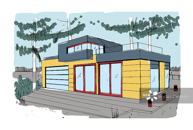 手绘现代私人住宅图片素材