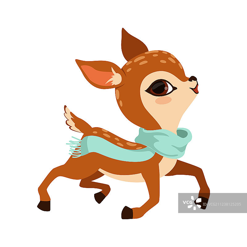 戴着浅蓝色围巾的可爱小鹿角色图片素材