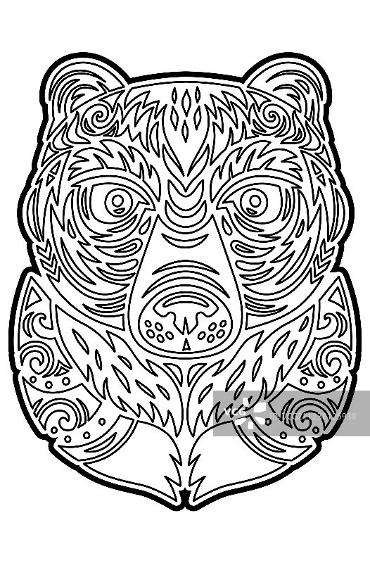 波利尼西亚提基图腾熊面具涂色页图片素材
