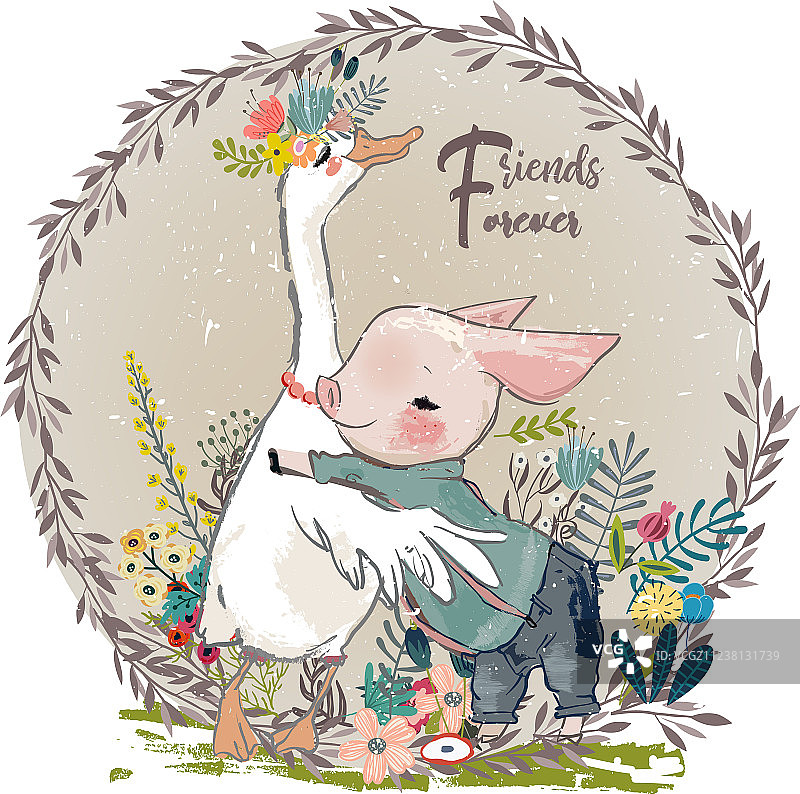 小猪和小鸭子图片素材