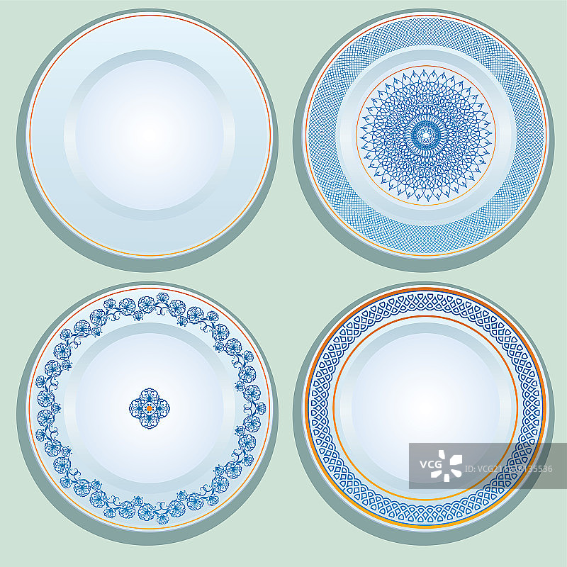 带蓝色装饰的白色瓷盘图片素材