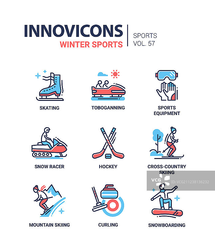 冬季运动线性设计图标集图片素材