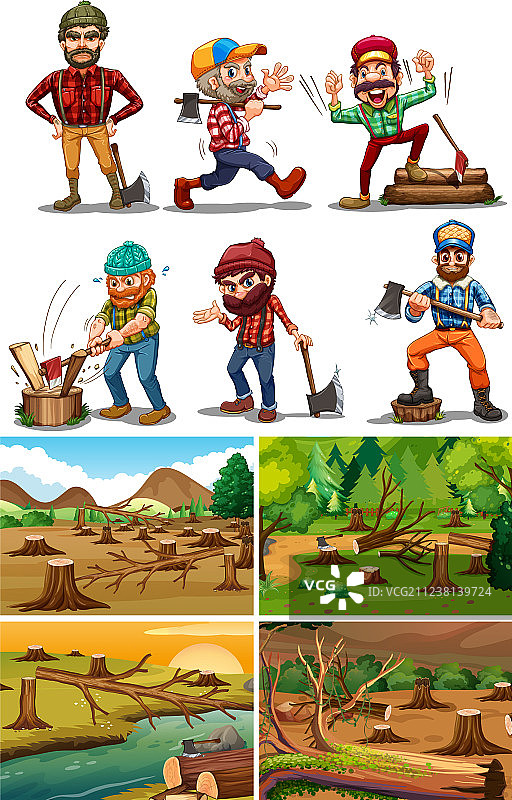 伐木工人砍伐森林场景图片素材