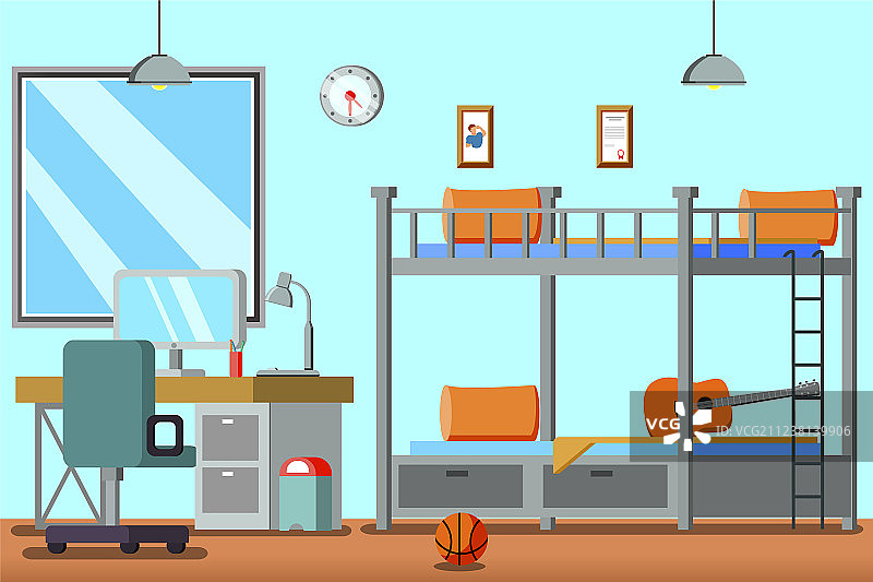 青少年男孩房间扁平风格构图图片素材