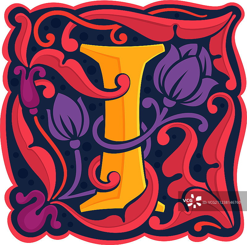 字母I彩色复古哥特风首字母logo图片素材