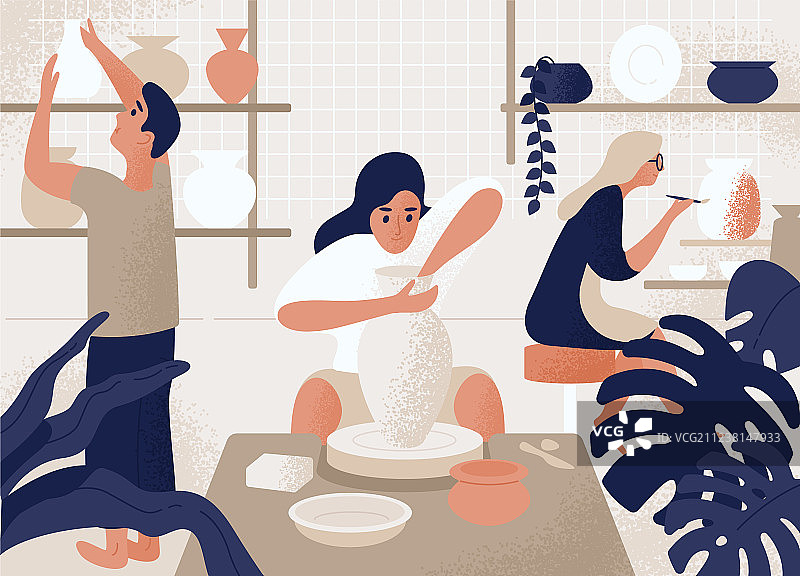 男女制作和装饰罐子图片素材