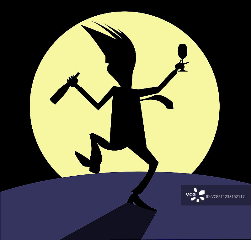 手持酒瓶男士剪影图片素材