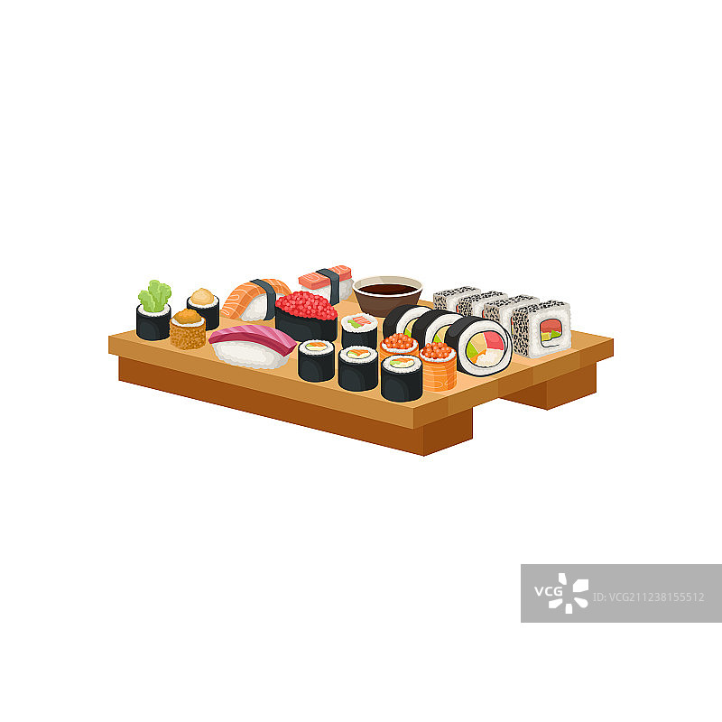 木盘上的寿司拼盘图片素材