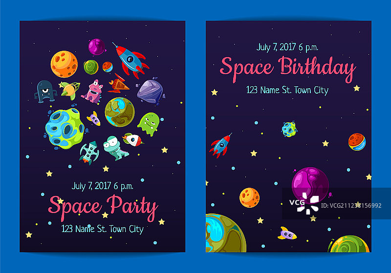 太空主题生日派对邀请函模板图片素材