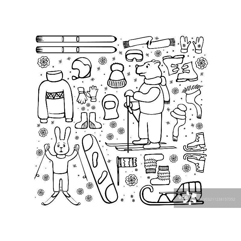 线条勾勒的动物冬季运动图片素材