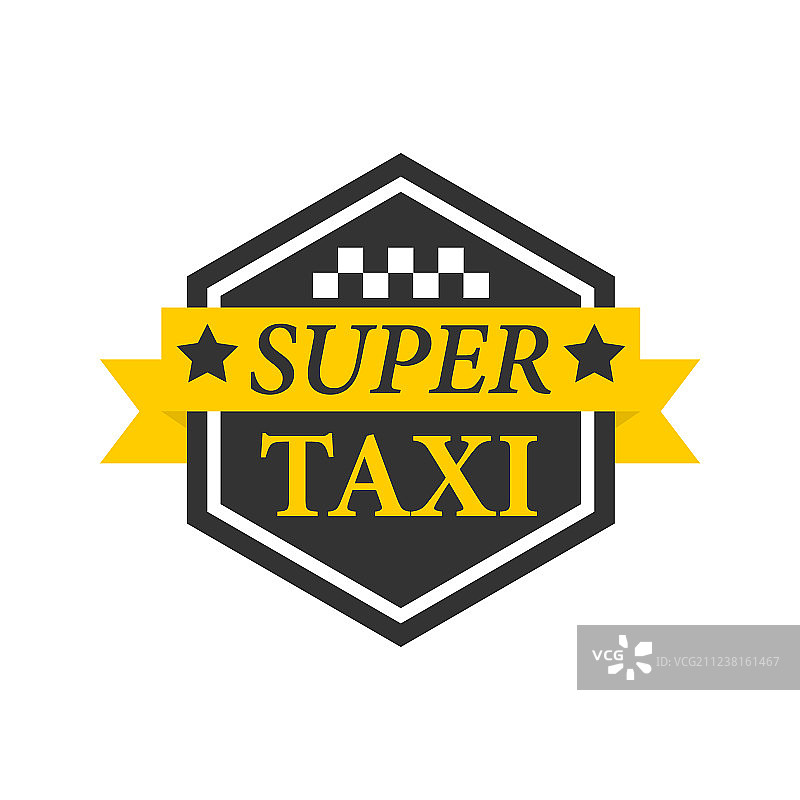 六边形黑色边框超级出租车标志标签图片素材