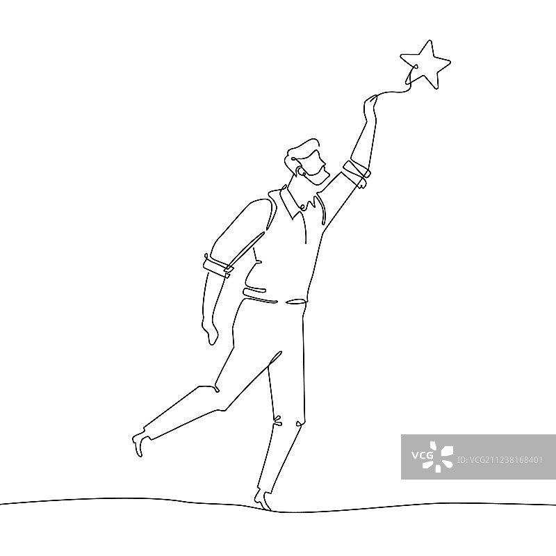 触碰星星的商人——单线设计图片素材