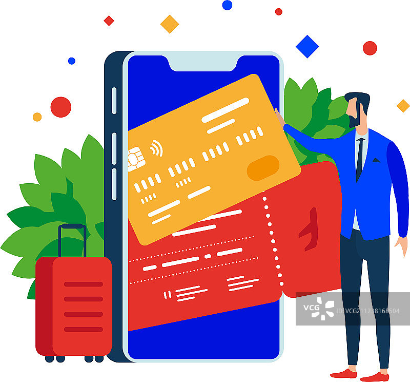 将塑料卡和票证放入移动应用程序中图片素材