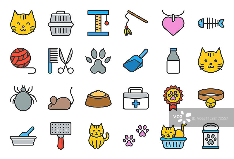 可爱的猫咪相关图标，如猫砂盆等图片素材