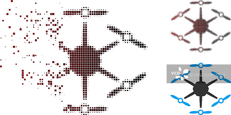 破碎像素半色调六旋翼飞行器图标图片素材