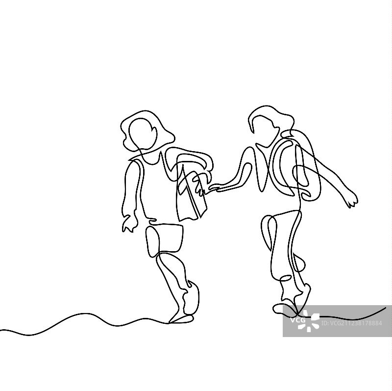 孩子们背着书包跑向学校图片素材