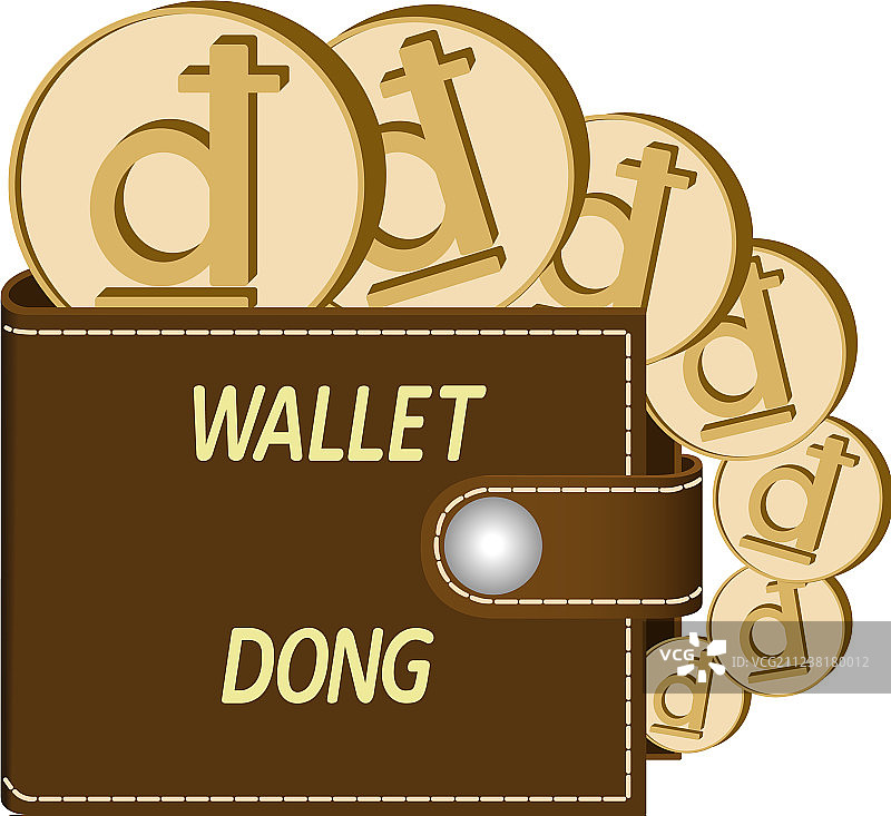 装有越南盾硬币的棕色钱包图片素材