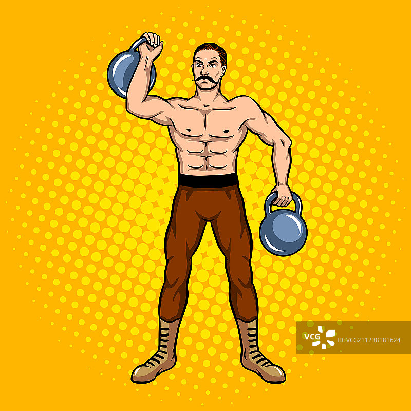 马戏团壮汉与哑铃波普艺术图片素材