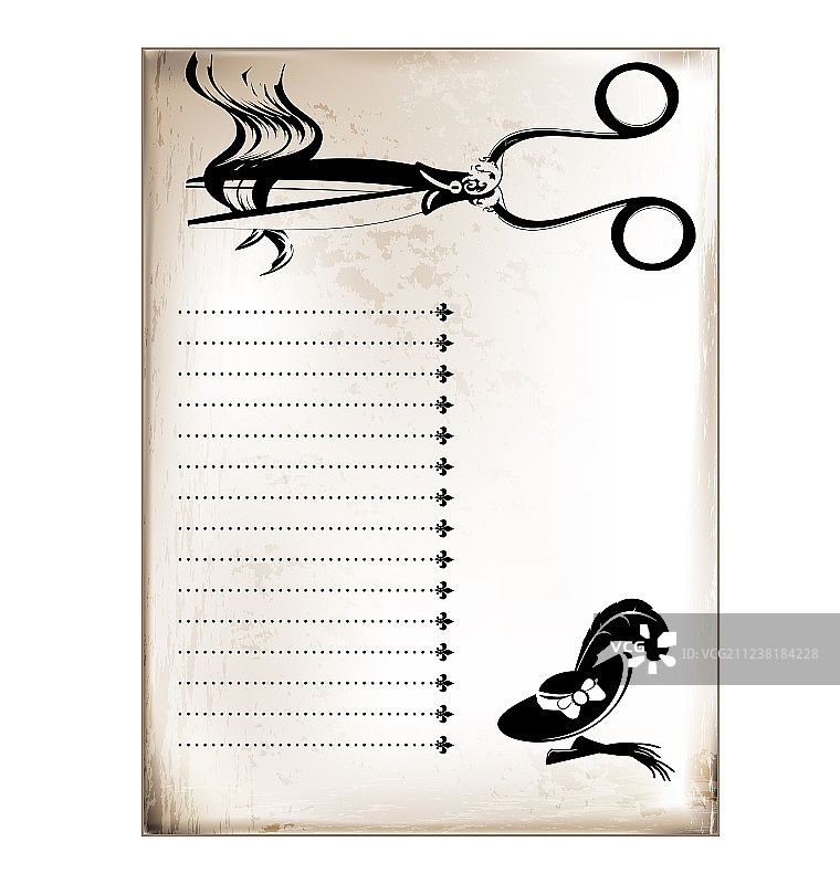 复古卡片、剪刀和卷发图片素材