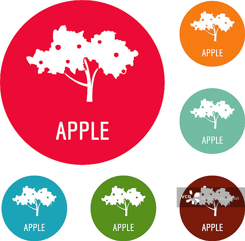 苹果树图标圆形集合图片素材