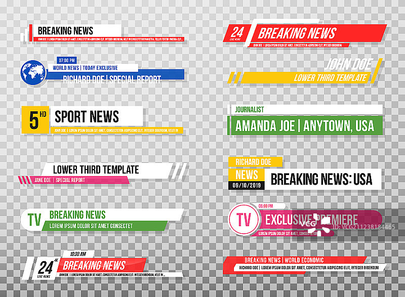 电视横幅和标题栏下三分之一模板图片素材