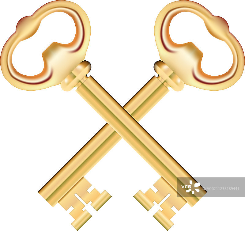 白色背景上交叉的金色钥匙图片素材