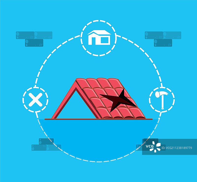 带有房屋维修图标的屋顶结构图片素材