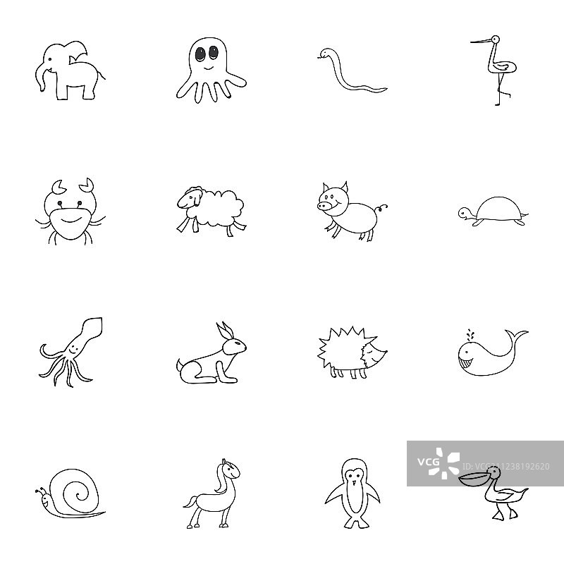 16个可编辑的动物园图标，包含符号图片素材