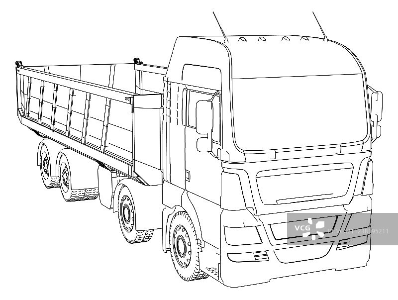 白色背景上的翻斗车素描图片素材