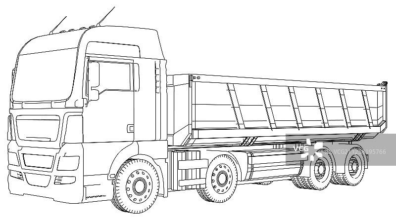 白色背景上的半挂自卸车素描图片素材