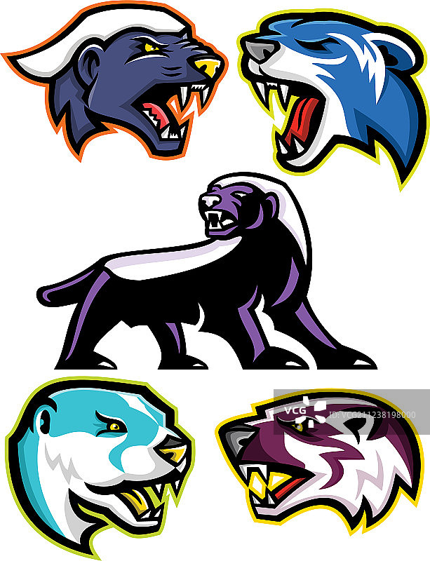 穴居食肉动物和哺乳动物吉祥物合集图片素材