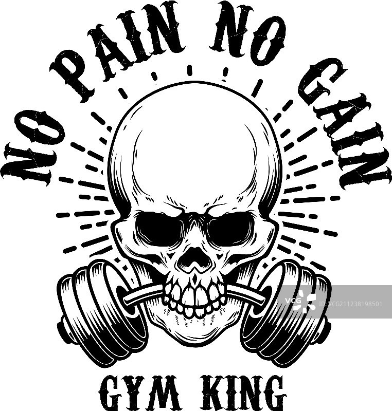 没有付出就没有收获（骷髅咬杠铃）图片素材