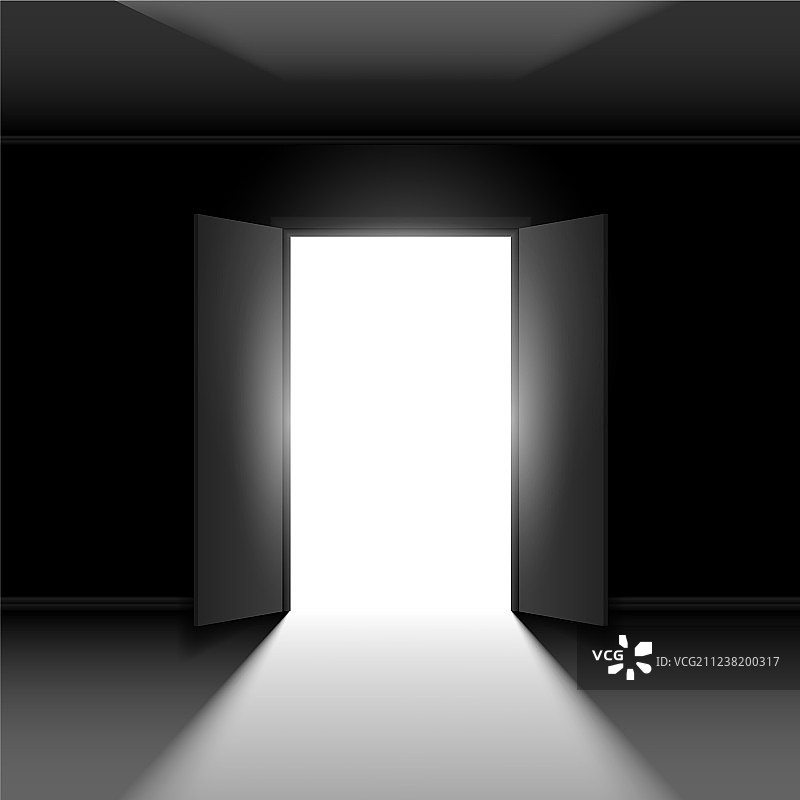 黑色空房间里的双开门与灯光图片素材