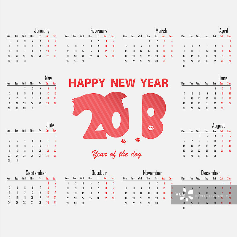 2018年日历模板，共12个月图片素材