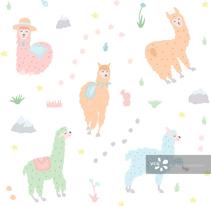 粉色羊驼图案合集图片素材