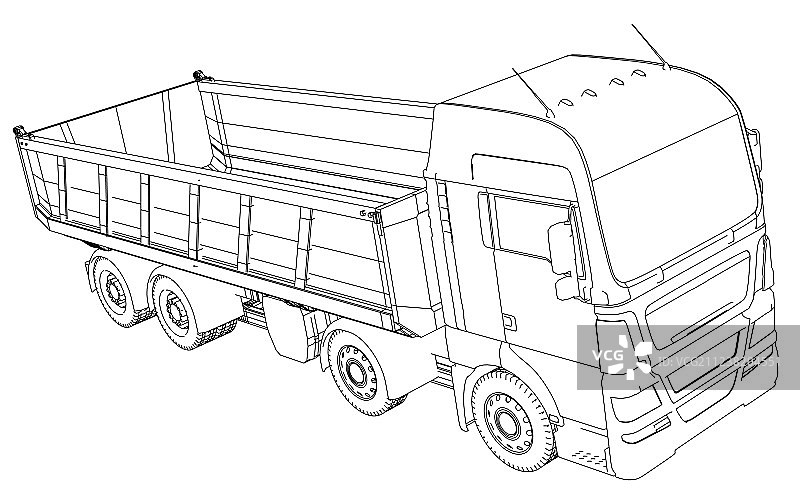 白色背景上的半挂自卸车素描图片素材