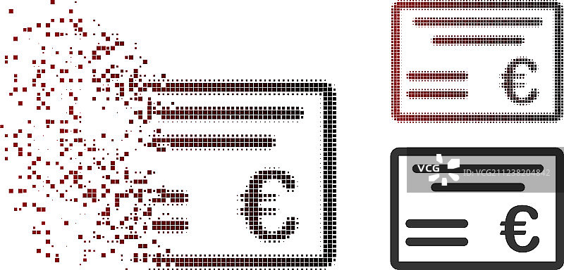 解体的像素半色调欧元支票图标图片素材