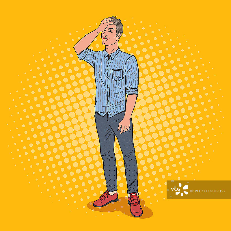 波普艺术：用手捂脸的压力男人图片素材