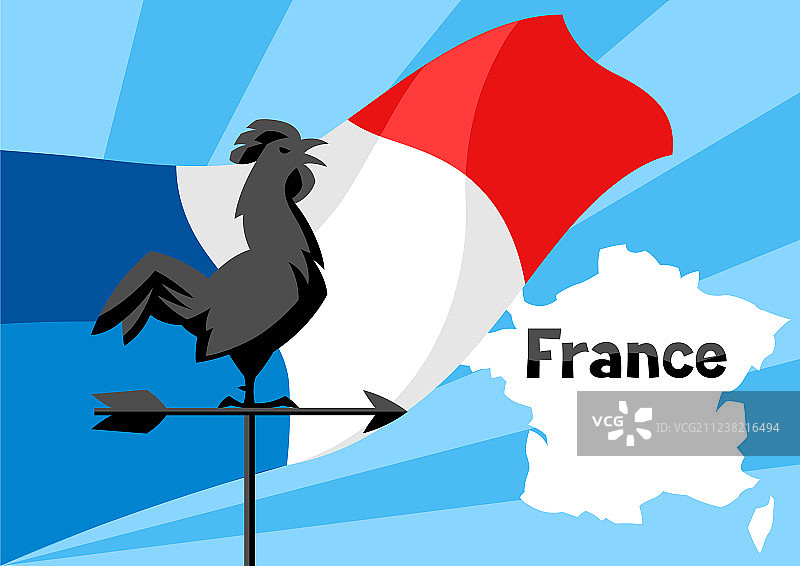 法国国旗上的公鸡风向标图片素材