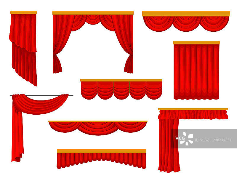 扁平风格各式窗帘和帘头合集图片素材